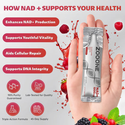 zooone- NAD+ Supplement 30pcs, Premium Nicotinamide Riboside & Resveratrol, DNA Repair & Healthy Aging， Advanced NAD Supplement for Men & Women, Boosts Cellular Energy.