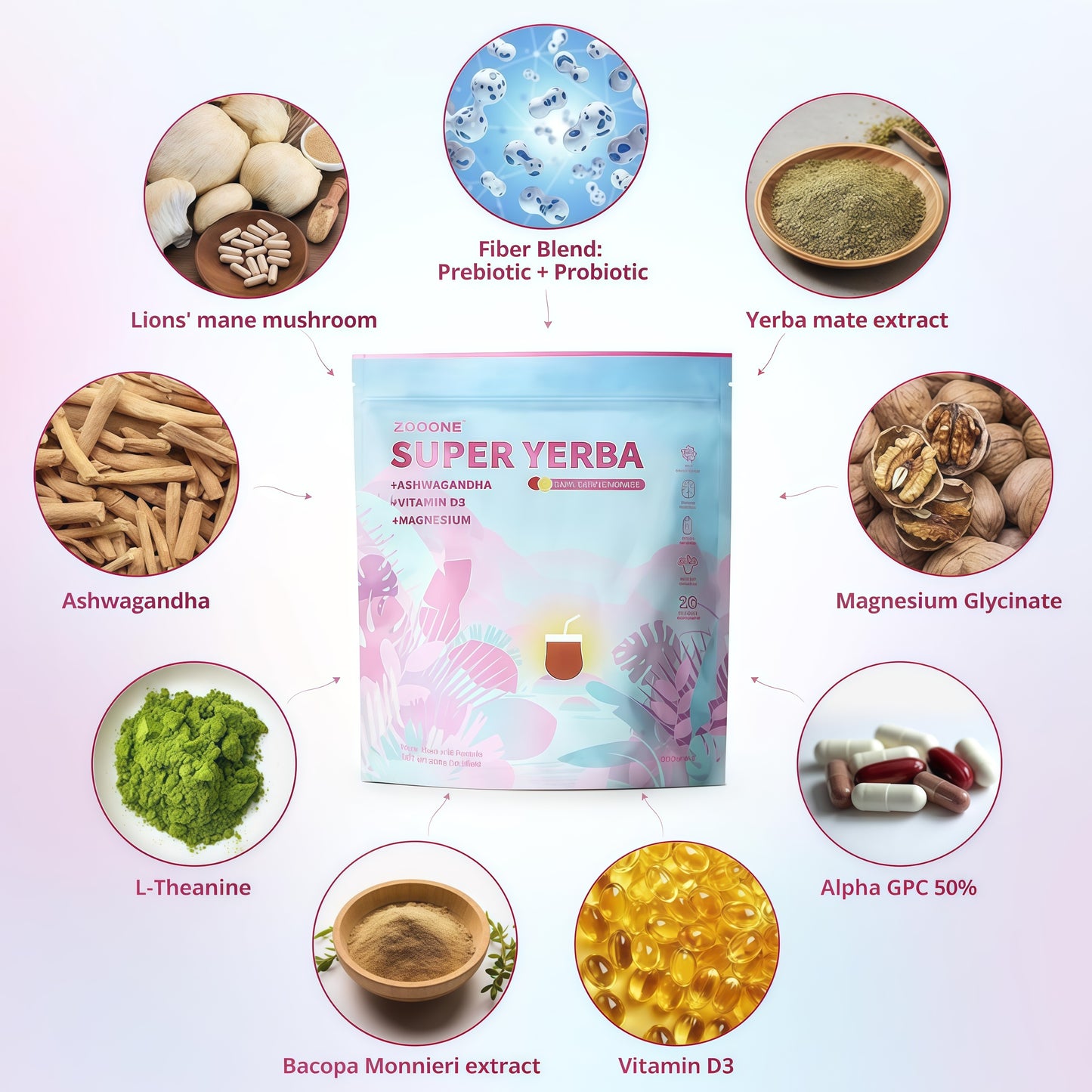 ZOOONE Super Yerba Mate tea Instant Powder 30 Packets- Raspberry Lemonade Flavor | Servings Clean Energy & Focus Boost Brain Fog Buster| Gut Support, Antioxidants