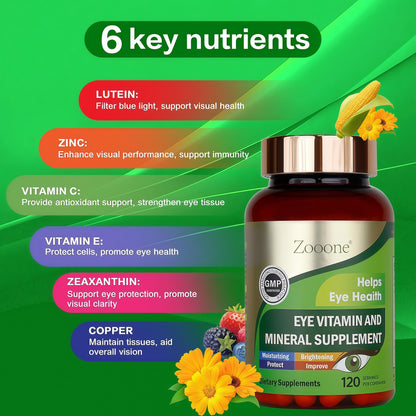 zooone- 120pcs Lutein Eye Vitamins Supplement for Macular Health and Dry Eye, Contains Lutein, Zinc, Vitamins C/E & Zeaxanthin to Support Eye Health