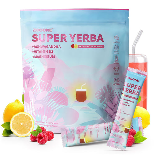 ZOOONE Super Yerba Mate tea Instant Powder 30 Packets- Raspberry Lemonade Flavor | Servings Clean Energy & Focus Boost Brain Fog Buster| Gut Support, Antioxidants