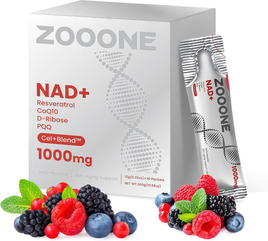 zooone- NAD+ Supplement 30pcs, Premium Nicotinamide Riboside & Resveratrol, DNA Repair & Healthy Aging， Advanced NAD Supplement for Men & Women, Boosts Cellular Energy.